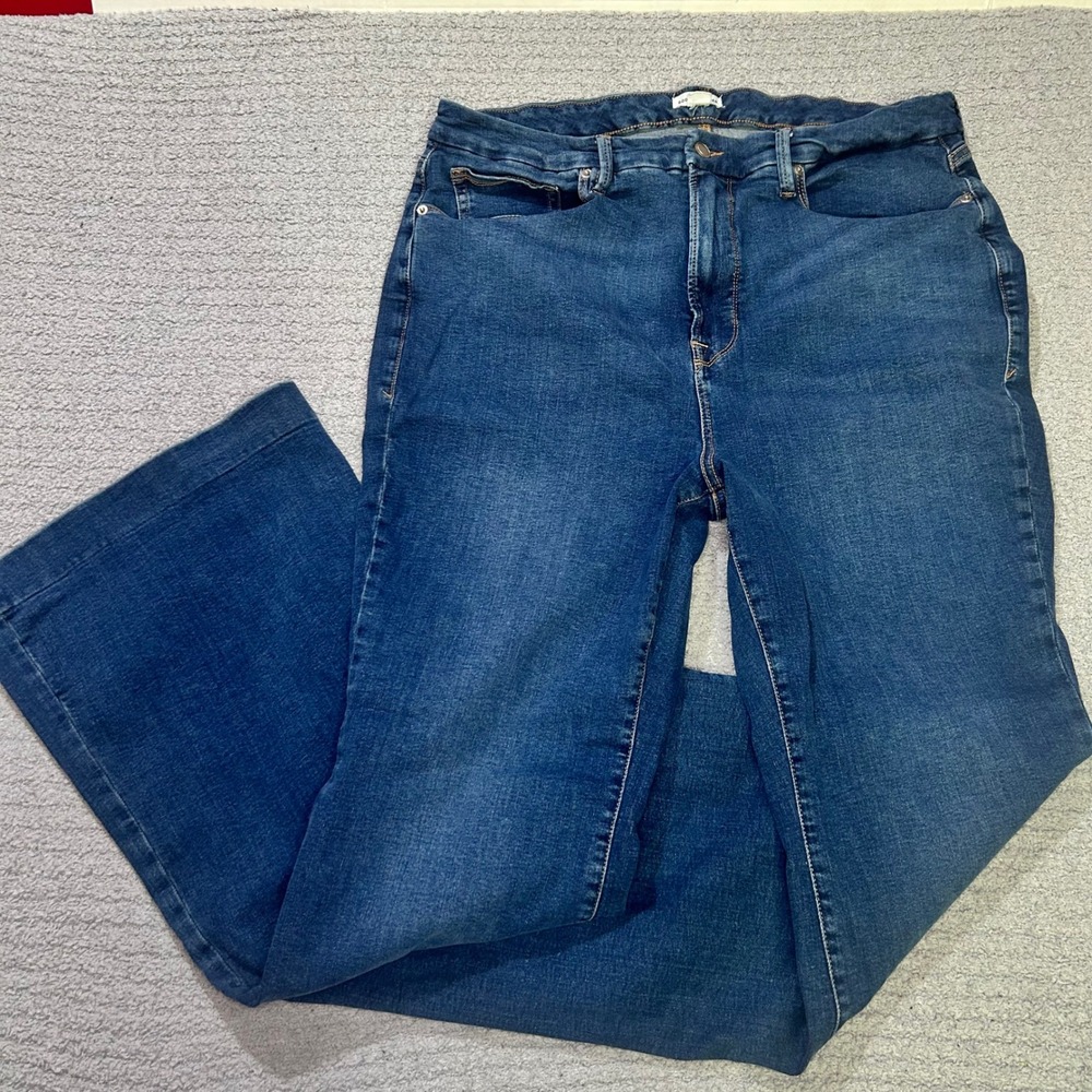 Good American Flare Jeans Size 20 Blue High Rise Wide Leg Retro Denim